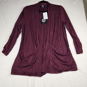 NWT Bobeau Wine Open Front Cardigan Size L - Red - New with Tags